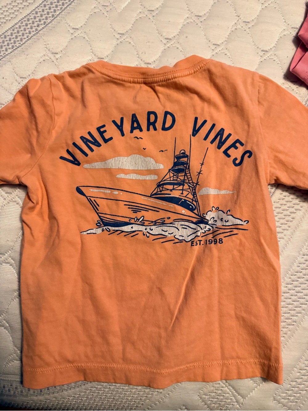 Vineyard Vines Orange Tee with Navy Boat Graphic
